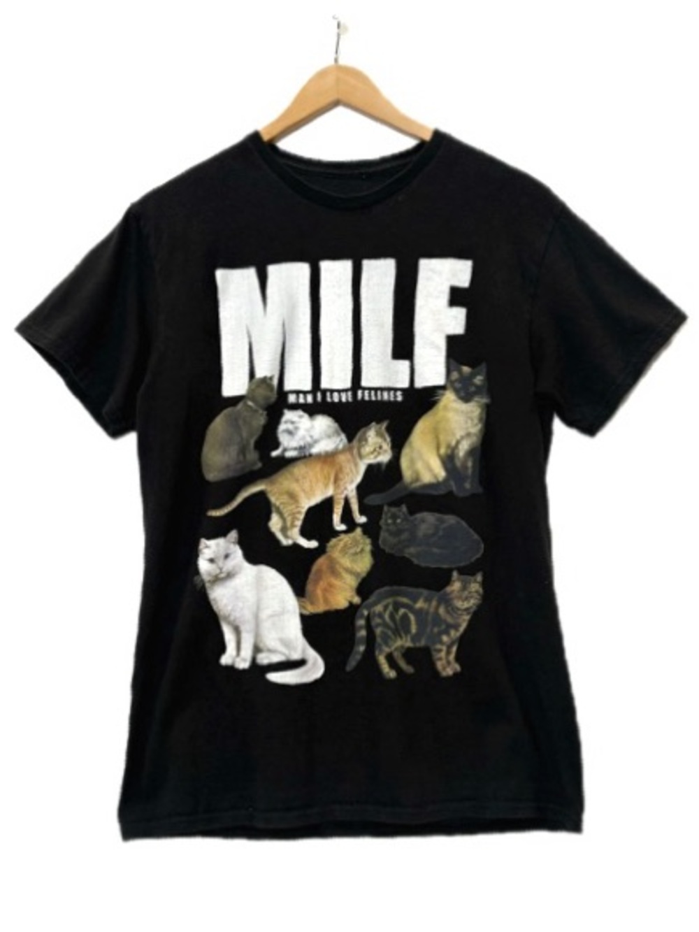 MILF "Man I Love Felines" Graphic Tee Mens Size Small Grunge Emo Funny Cat Tee